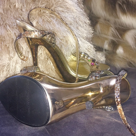 Gold JEWELED crystal sandals gold heels crystals - Picture 6 of 8